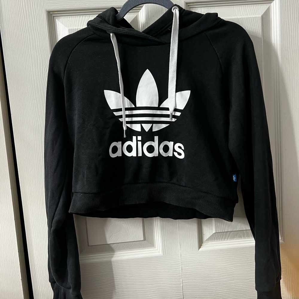 Adidas Black Cropped Hoodie. Size Small. Worn Once.